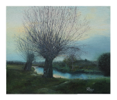 Oil - Evening by the  Stour Dedham